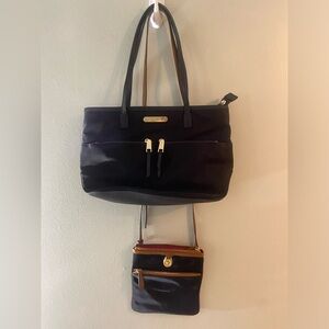 Michael Kors Kempton purse bundle Black Nylon and Leather cross body and tote